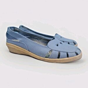 Grasshoppers Women Sz 8.5  Blue Slip-On Wedge Comfort Shoes Peppy Boho Academia